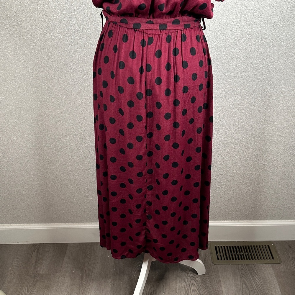 Mango Burgundy Black Polka Dot Mod Pinup Retro Button Maxi Dress Size 8 New! - Picture 6 of 11